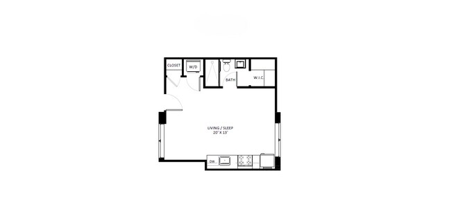 0 bedrooms 1 bath MQ-04 floor plan
